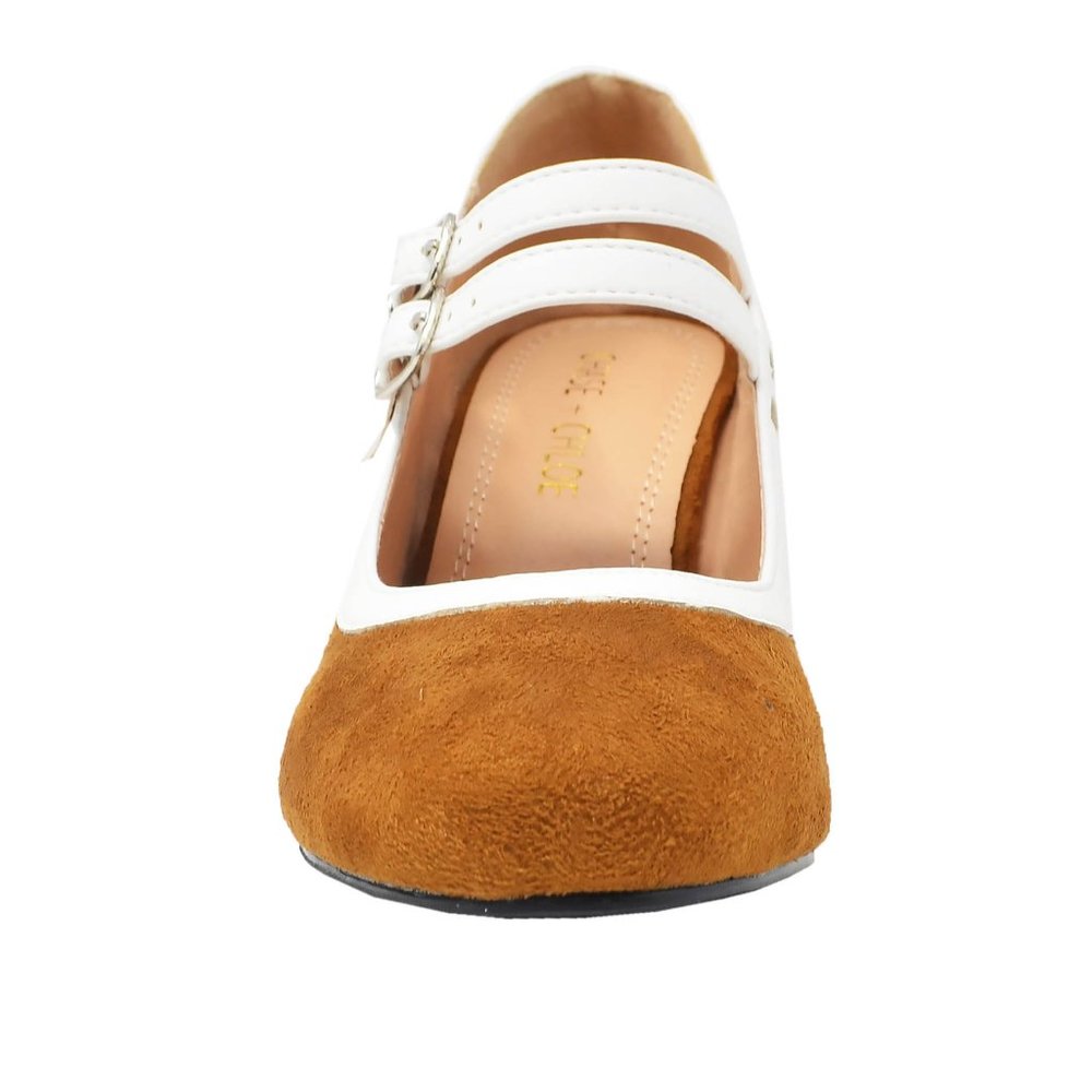 Chase & Chloe Women's Round Toe Mid Heel With Two Straps - Picture 4 of 5